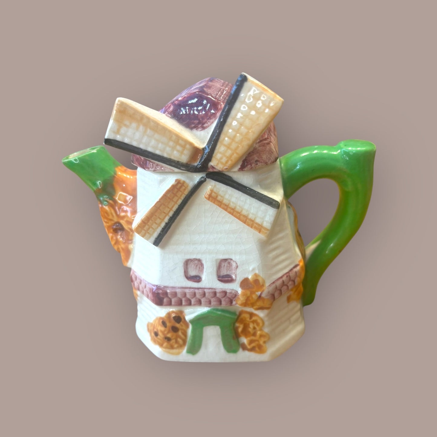 Vintage Japanese Windmill Teapot - Hand-Painted Cottage Design, Mid-Century