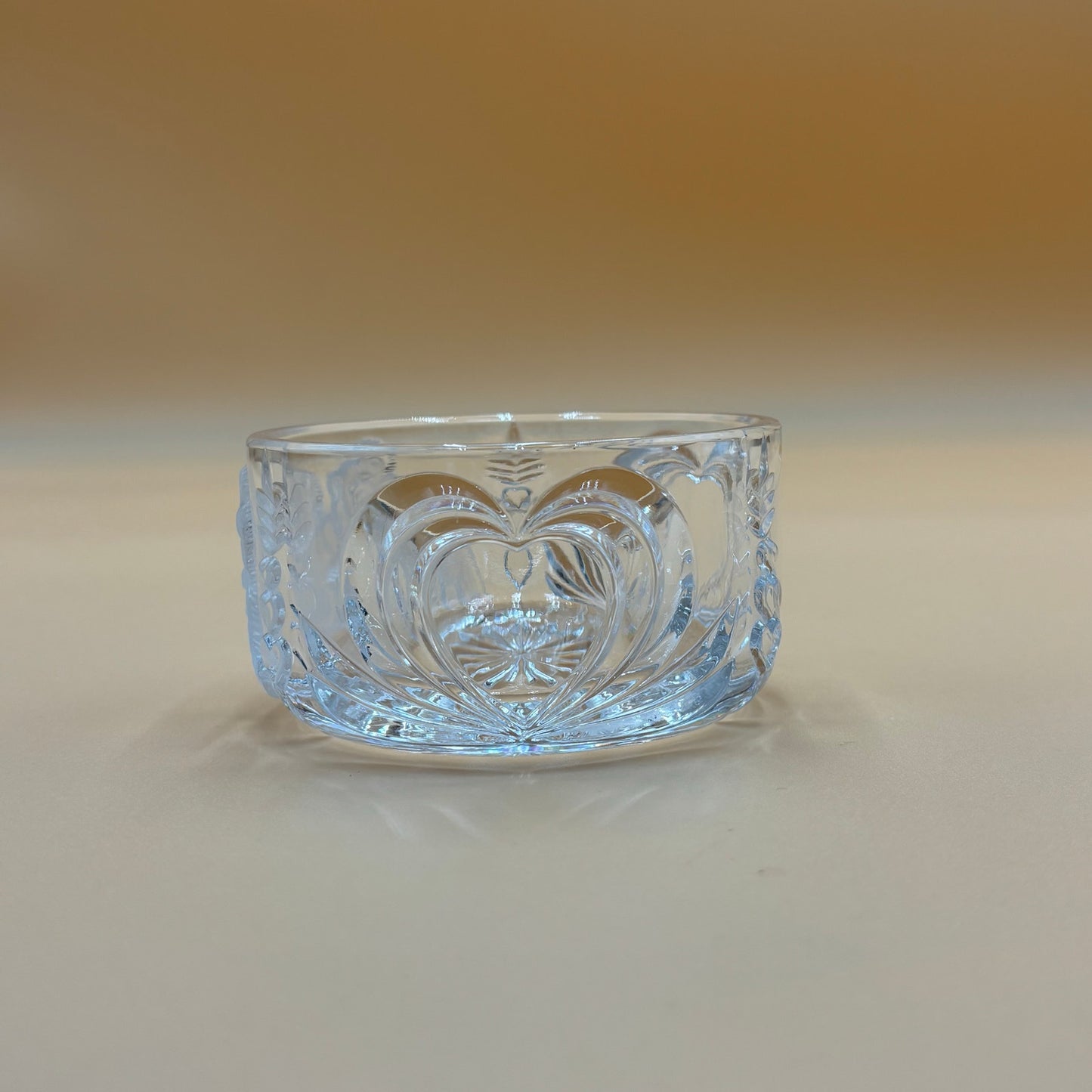 Vintage Clear Pressed Glass Bowl with Hearts & Teddy Bear Motif