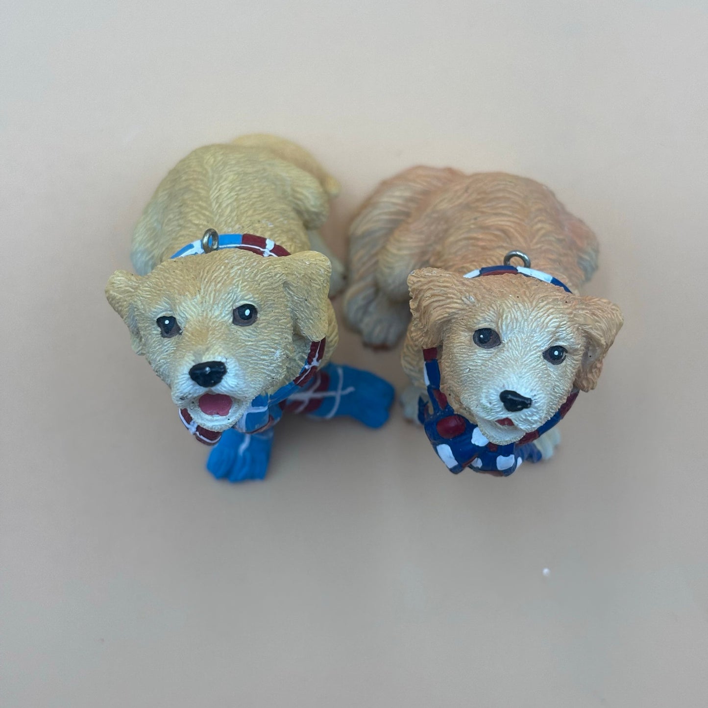 Pair of Golden Retriever Dog Ornaments with Scarves