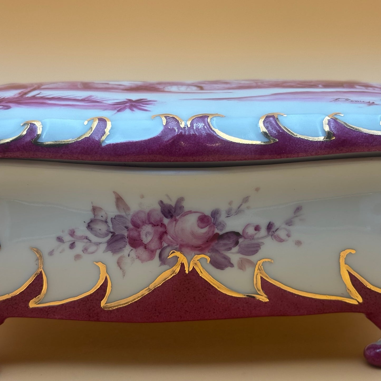 Hand Painted Porcelain Footed Dish Signed “By F. Semedo” – Sèvres-Style Scene