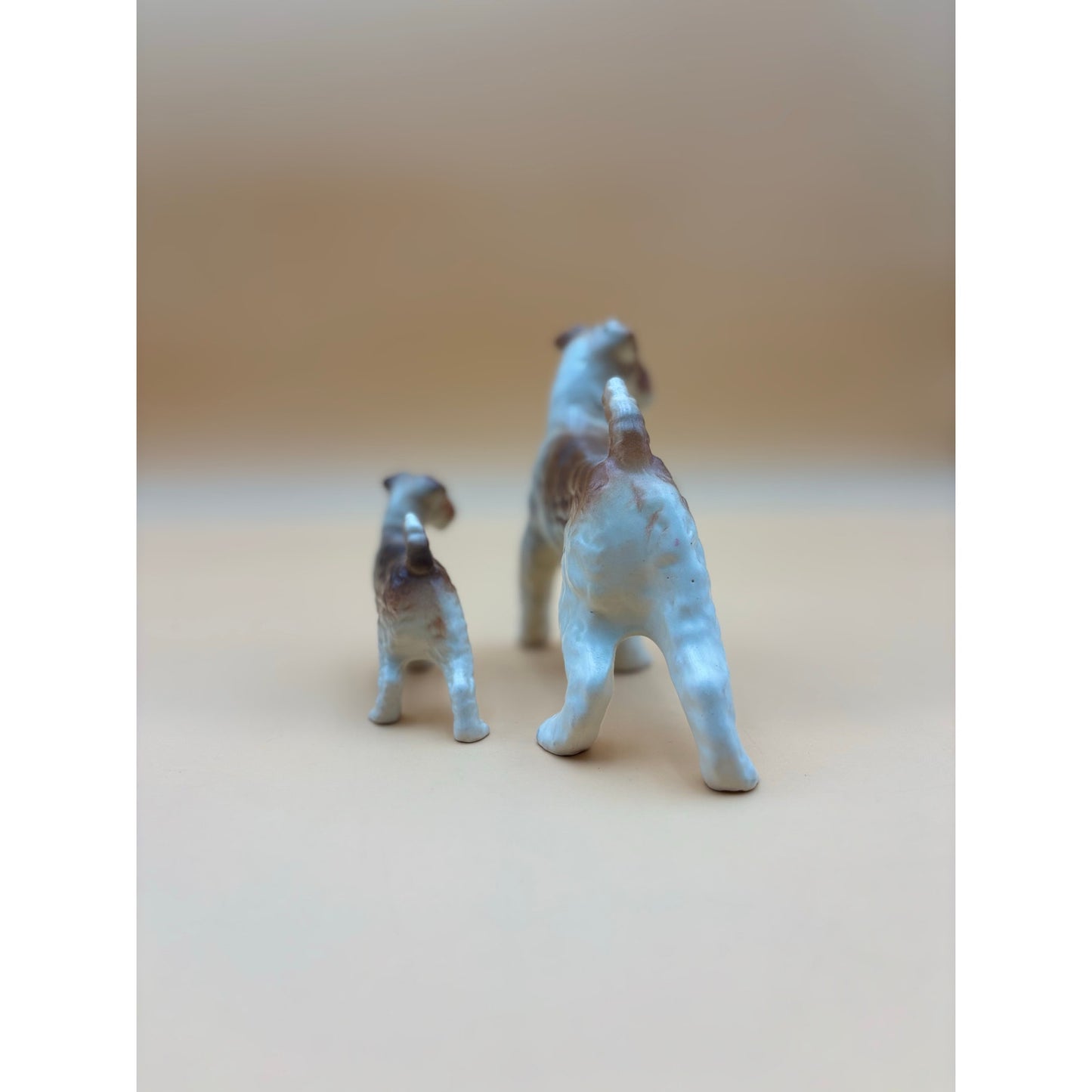 Vintage Lifelike Playful Porcelain Wire Fox Terrier Dog Figurines Set