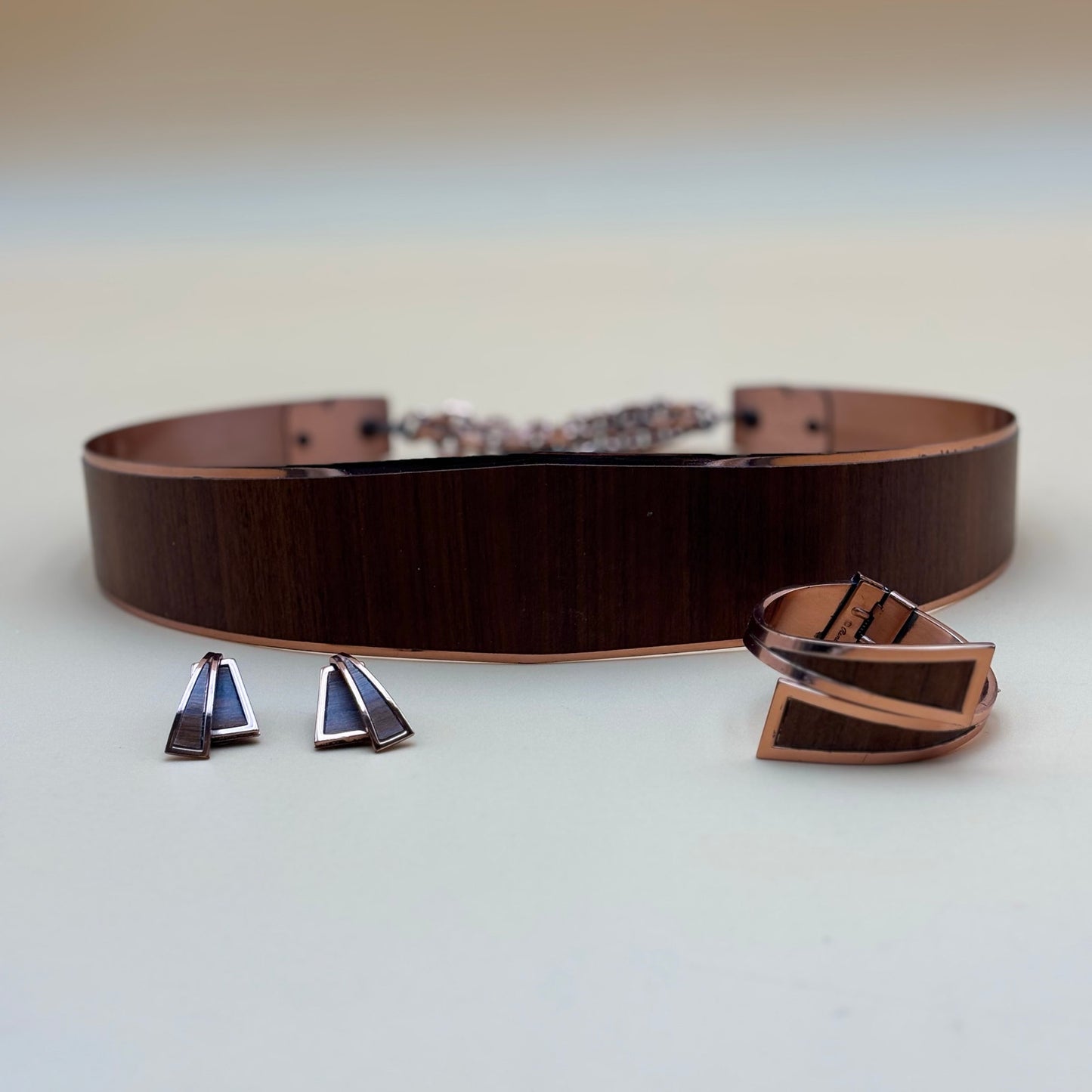 Matisse Renoir Copper Enamel Jewelry Set – Belt, Bracelet & Clip-On Earrings