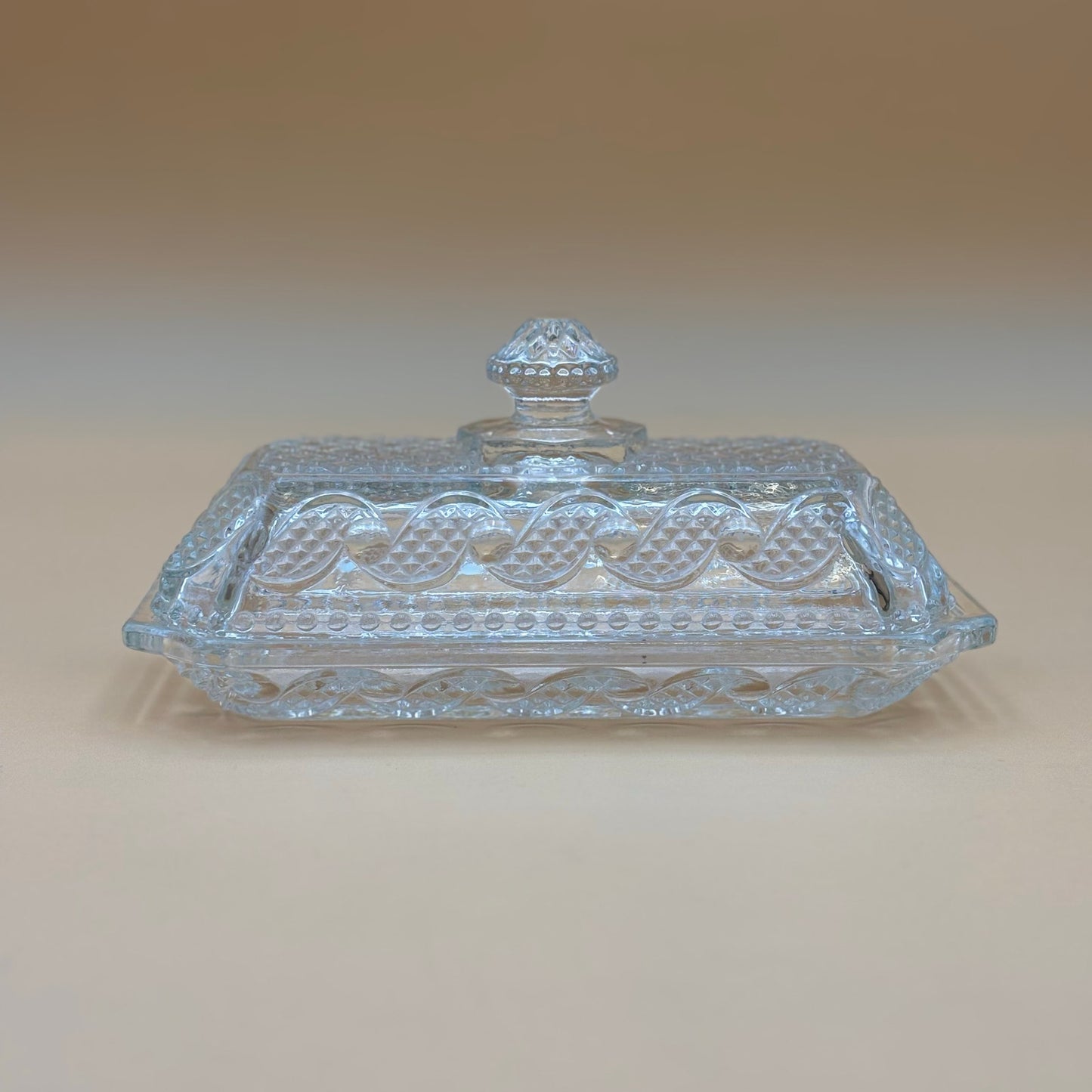Vintage Avon Pressed Glass Butter Dish with Lid – Diamond Weave Pattern (7”)