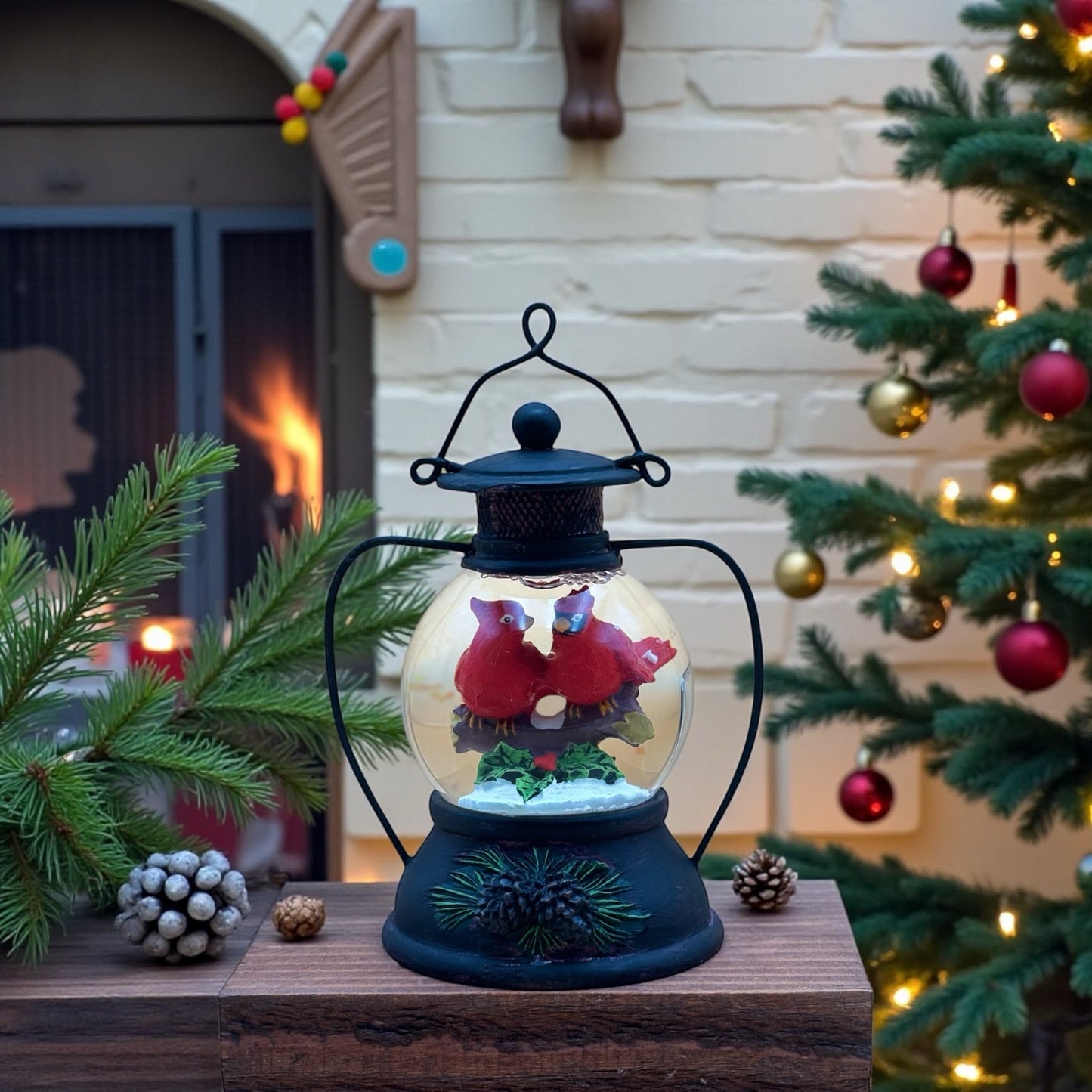 Cardinal Christmas Small Lantern Globe Figurine