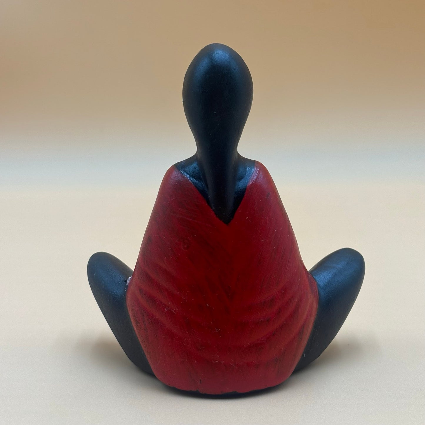 Modern Ceramic Figurine Native American Woman Lotus Pose - Black and Red