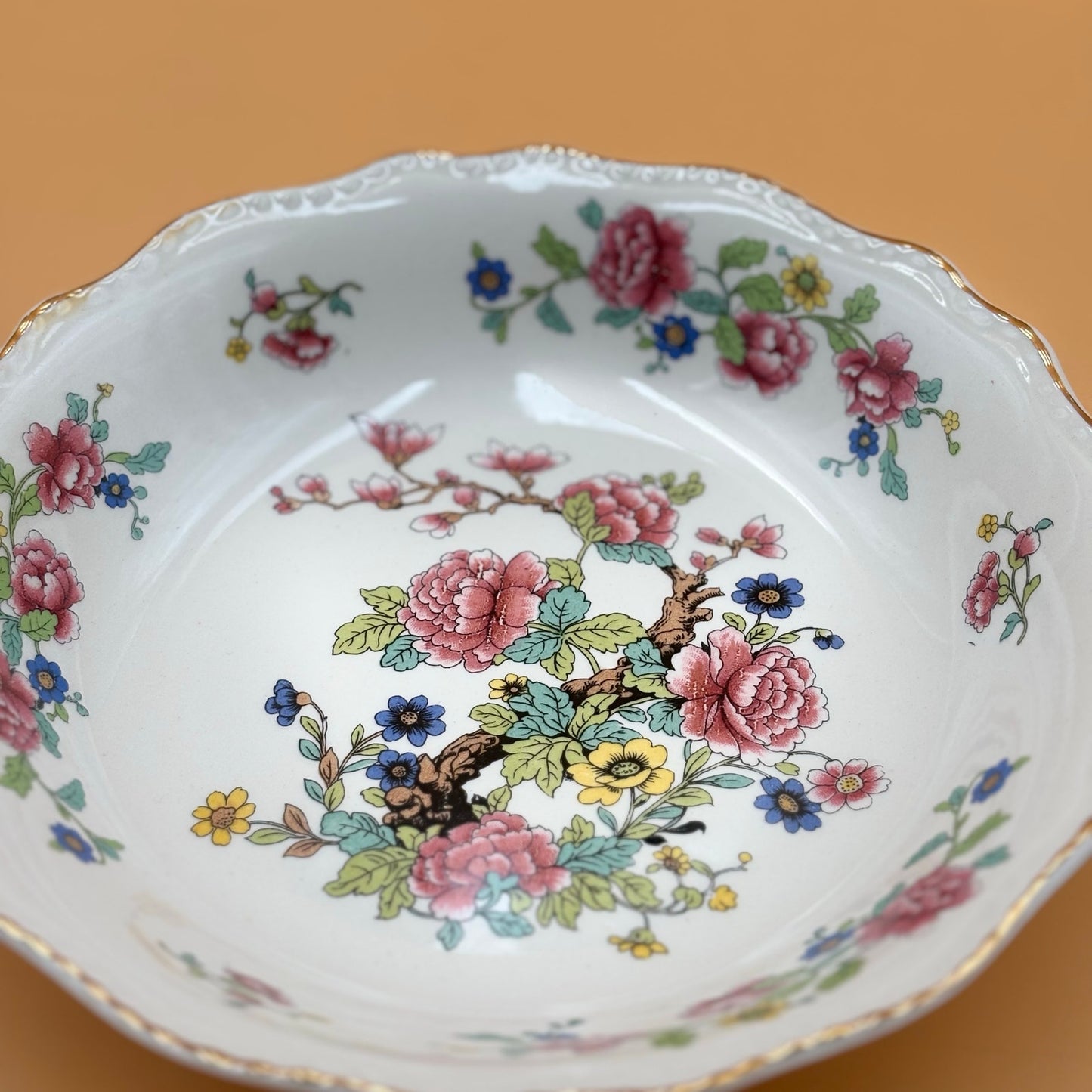 Steubenville Indian Vintage Tree Bowl — Floral with Gold Trim