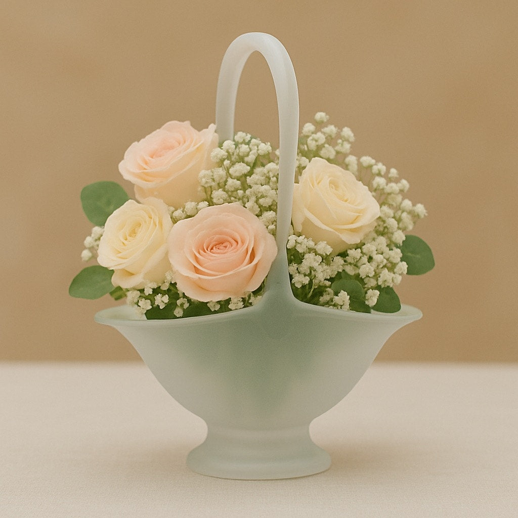 Vintage Frosted Satin Glass Basket - DB Maker Mark 11.5"