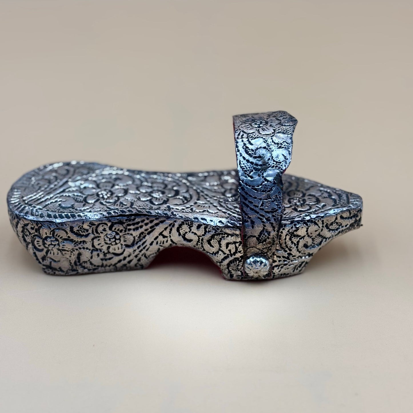 Vintage Ottoman Style Child’s Shoes Silver Tone on Wood with Box Collectible