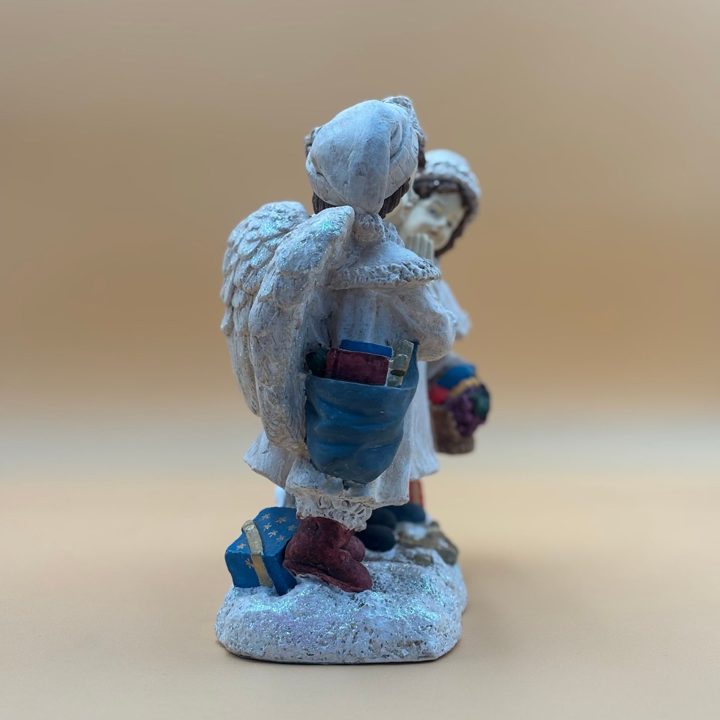 Three Angels Christmas Figurine with Gifts and Glitter Accents