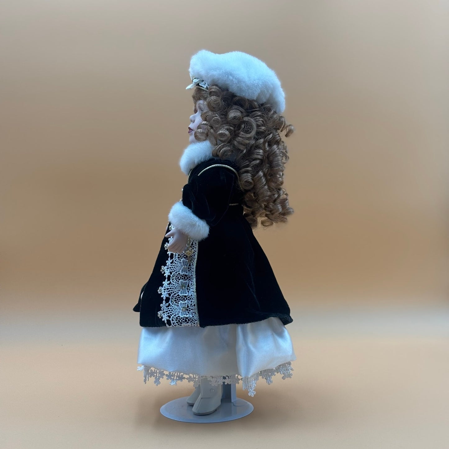 Key to Your Heart Porcelain Doll – Victorian Velvet & Lace Coat with Gold Key