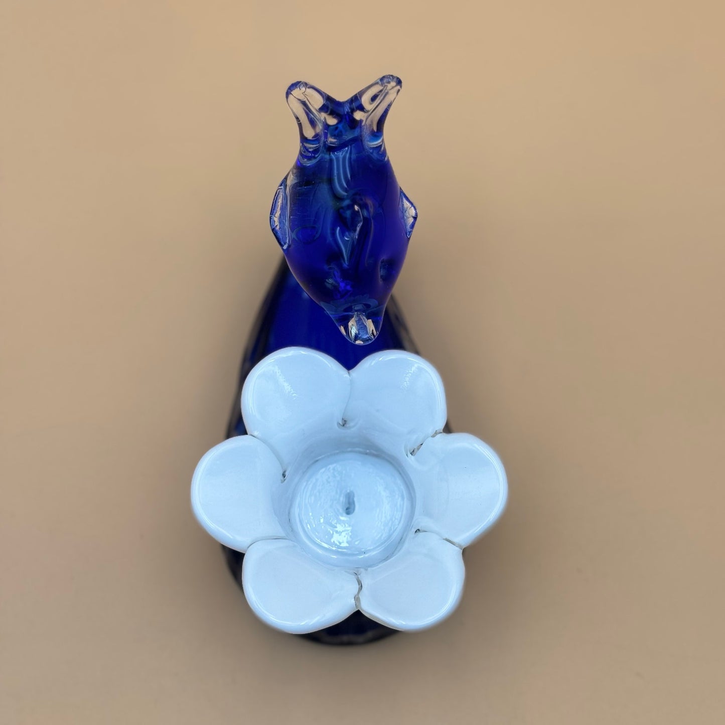 Hand-Blown Unique Blue Glass Fish Tealight Holder