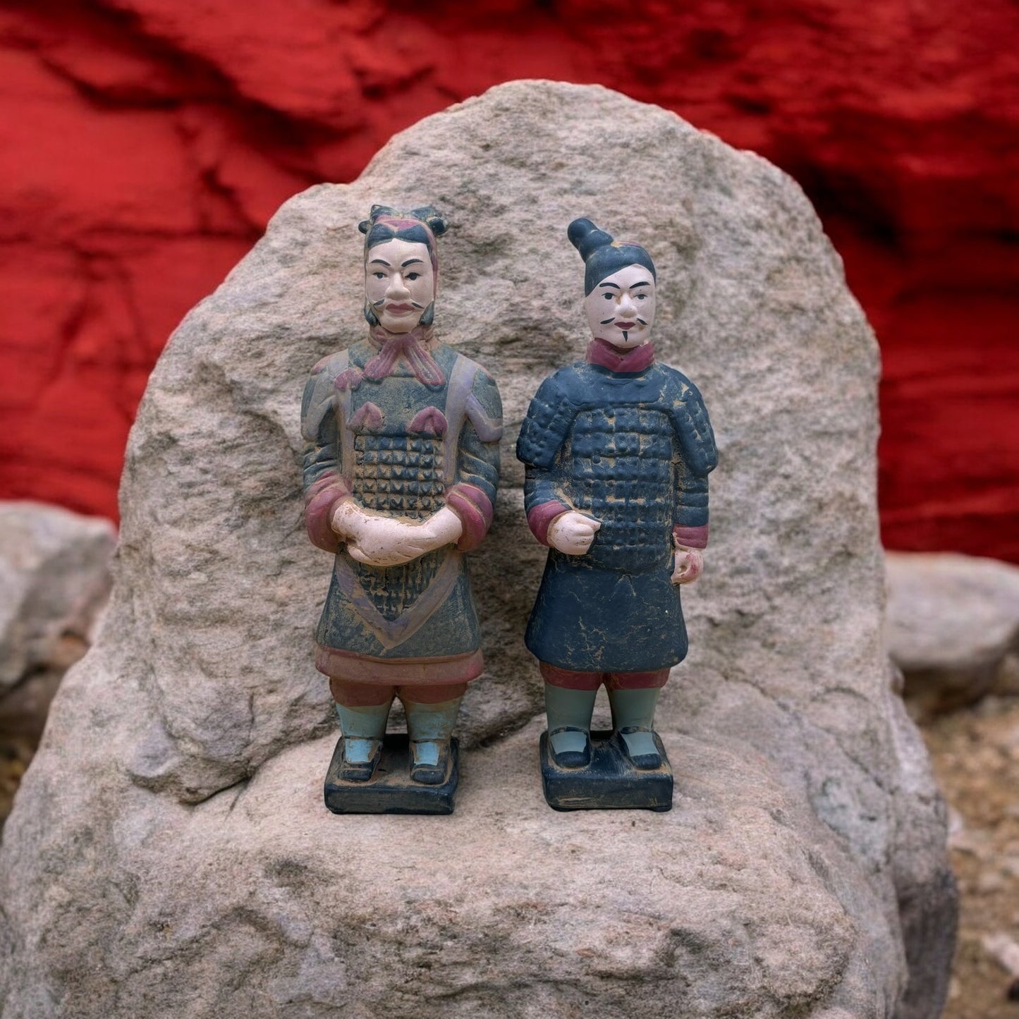 Vintage Chinese Terracotta Warrior Figurines - Set of 2