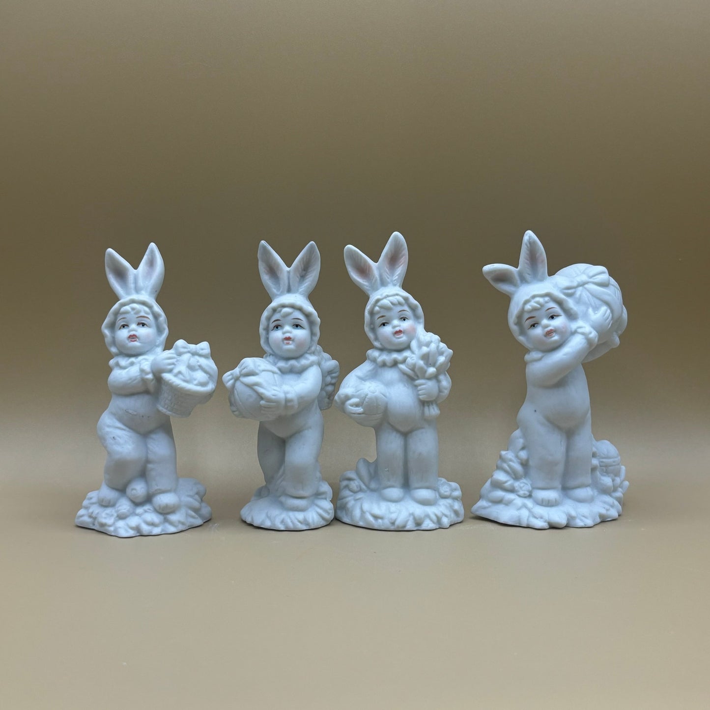 VTG Set of 4 White Porcelain Easter Bunny Figurines