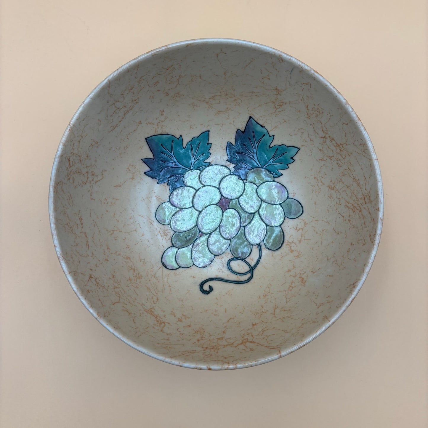 Vintage Crackle Glaze Hand-Painted Ceramic Bowl with Cardinal and Grape Design