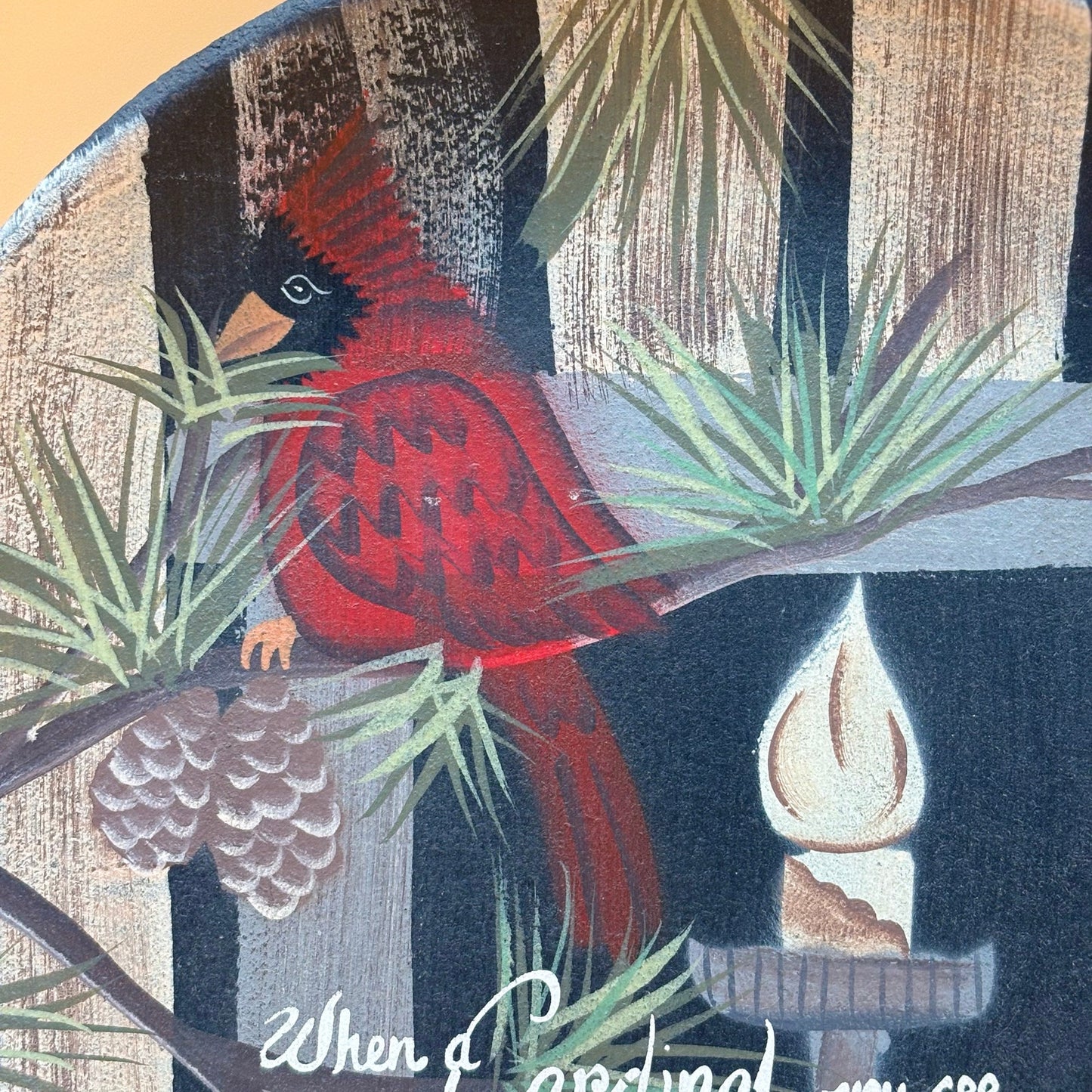 When Cardinals Appear, Think of Me – Hand-Painted Wooden Plate  11¼ in.