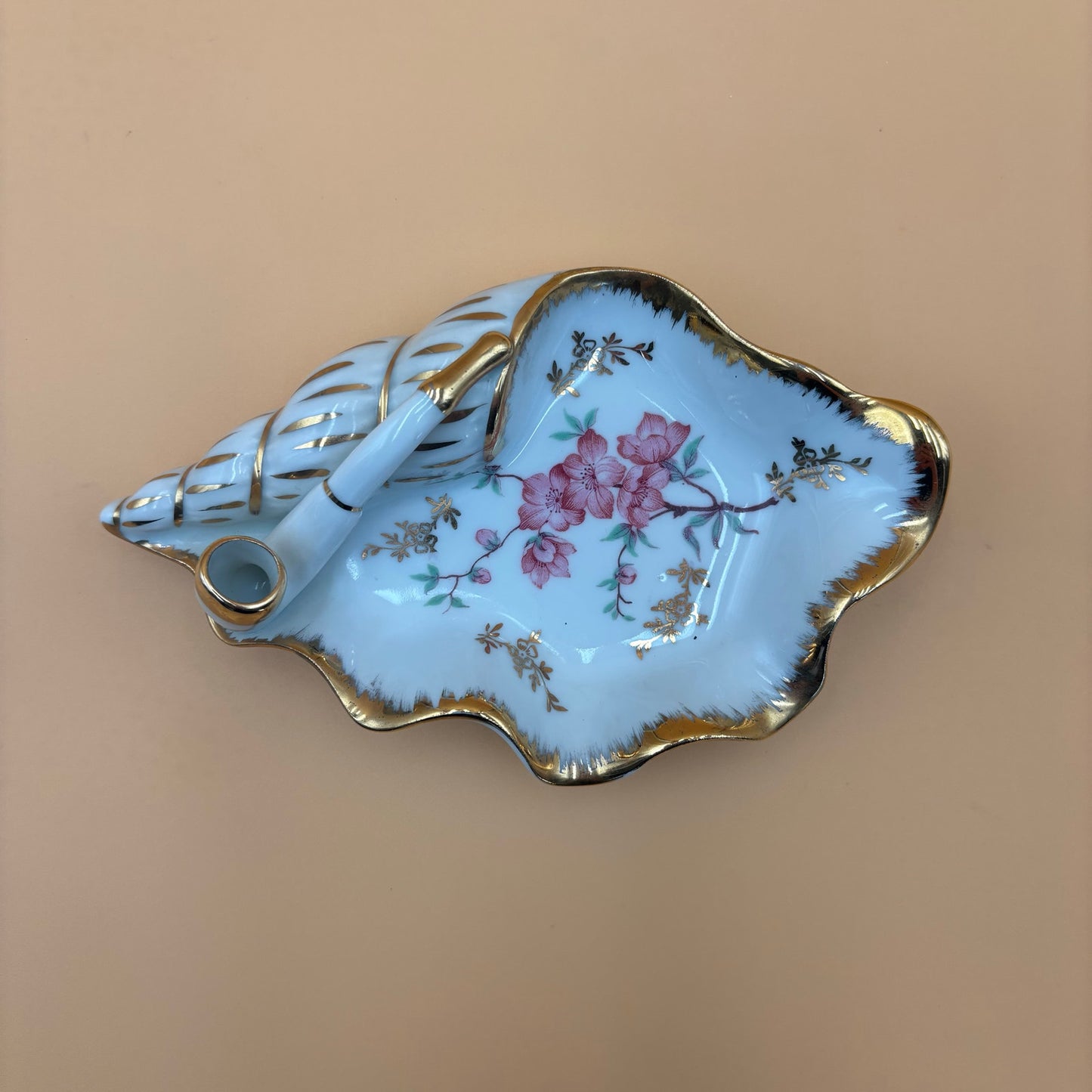 Vintage Porcelaine de France Trinket Dish – Shell Shape with Sculpted Pipe