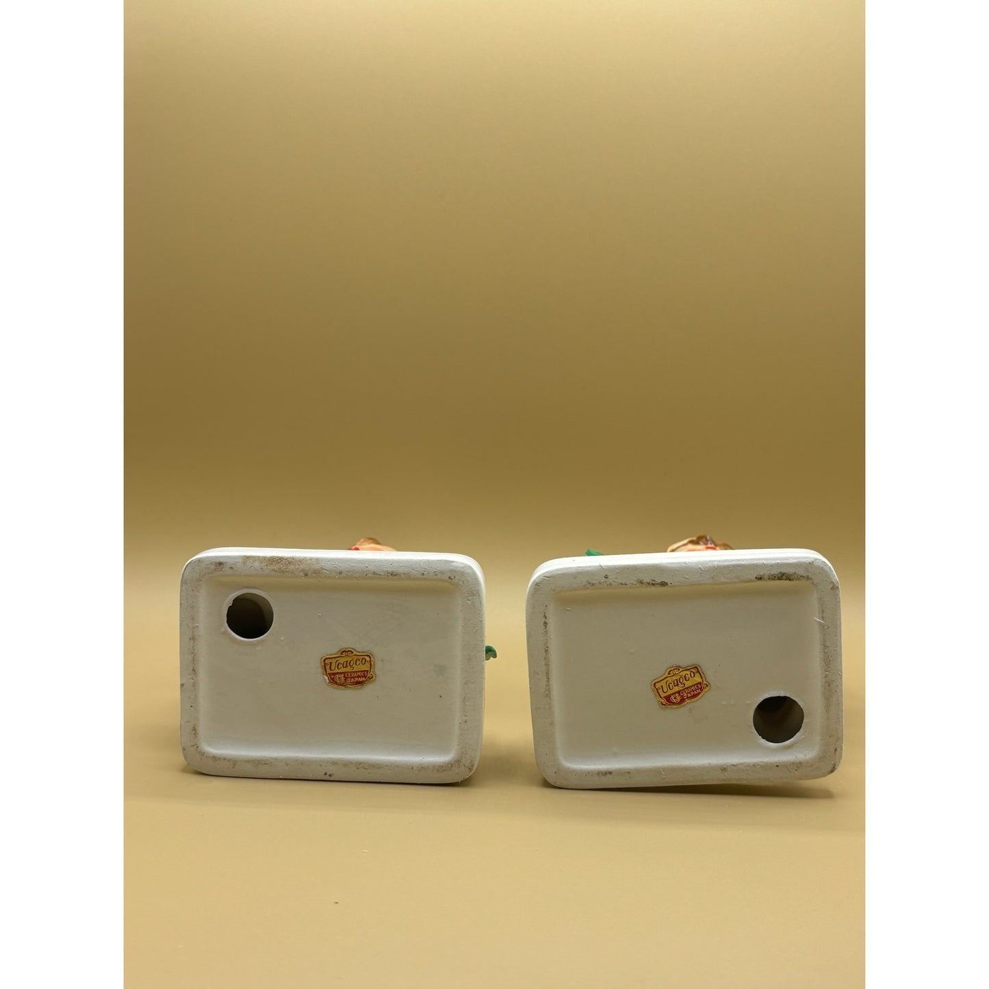 Pair of Vintage Japanese Vcagco Ceramic Figurines - Boy with Bag & Girl with Basket of Flowers