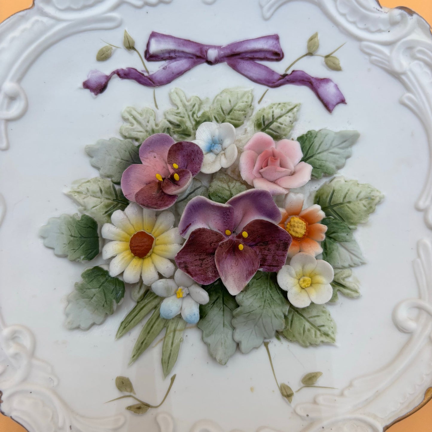 Set of 2 Vintage Lefton China Floral Wall Plaques – Hand Painted – KW4743